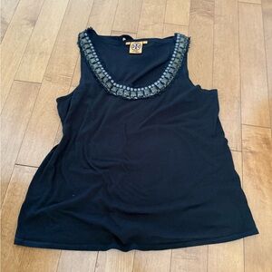Tory Burch Black Beaded Scoop Neck Tank